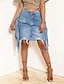 cheap Mini Skirt-Women&#039;s Skirt Denim Midi Skirt Mini High Waist Skirts Tassel Fringe Pocket Ripped Solid Colored Street Going out Summer Denim Fashion Casual Blue