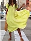 cheap Design Cotton &amp; Linen Dresses-Women&#039;s Casual Dress Long Dress Maxi Dress Linen Ruched Date Vacation Streetwear Maxi V Neck Short Sleeve Yellow Pink Fuchsia Color