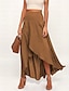 cheap Maxi Skirts-Women&#039;s Skirt Swing Maxi Skirts Ruffle Asymmetric Hem Solid Colored Casual Daily Weekend Summer Polyester Fashion Casual Wine Black Pink Brown