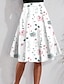 cheap Midi Skirts-Women&#039;s Skirt A Line Swing Knee-length High Waist Skirts Print Floral Street Daily Summer Polyester Fashion Casual White Pink