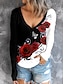 olcso Női pólók-Női Póló Henley ing Rózsa Virágos Hétköznapi Szabadság Gomb Nyomtatott Fekete Hosszú ujj Divat Terített nyak Tavasz &amp; Ősz