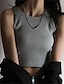 cheap Basic Women&#039;s Tops-Tank Women&#039;s Black White Light Grey Solid Color Crop Top Street Daily Fashion Round Neck M