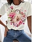 olcso Női pólók-Női Póló Virágos Nyomtatott Hétköznapi Szabadság Divat Rövid ujjú Terített nyak Fekete Nyár