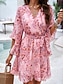 billige Uformelle blomsterkjoler-fritidskjole for kvinner med blomstret blondetrykk v-hals minikjole boho ferie 3/4-ermet sommer