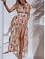 billige Kjoler med trykt mønster-Dame Chiffon Uformell kjole Kjole med A-linje Blomstret Delt Trykt mønster V-hals Lang kjole Maxikjole Hawaiisk Bohem Feriereise Ermeløs Sommer