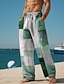 זול מכנסיים מודפסי-בלוק צבעוני משובץ לגברים נופש 3D מודפס מכנסיים קז&#039;ואל מכנסיים אלסטיים שרוך מותן שרוך רופף בגזרה רופפת מכנסי חוף קיץ עם רגליים ישרות s עד 3xl