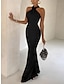 cheap Party Dresses-Women‘s Black Dress Prom Dress Party Dress Bodycon Sheath Dress Long Dress Maxi Dress Brown Green Sleeveless Backless Spring Halter Neck Fashion Evening Party Slim