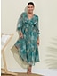 Χαμηλού Κόστους print casual φόρεμα-σιφόν φουστάνι με πουά και λαιμόκοψη