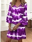 cheap Print Dresses-Women&#039;s Casual Dress Tie Dye Ruffle Print V Neck Ruffle Sleeve Mini Dress Date Vacation 3/4 Length Sleeve Summer Spring