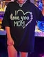 baratos T-Shirts de mulher-Mulheres Camiseta Coração Amor Imprimir Feriado Para Noite Moda Manga Curta Decote Redondo Preto Primavera Verão