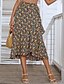 cheap Midi Skirts-Women&#039;s Skirt A Line Wrap Skirt Bohemia Midi High Waist Skirts Ruffle Floral Print Floral Casual Daily Weekend Summer Polyester Fashion Casual Boho Wine Navy Blue