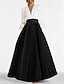 billige Aftenkjoler-a-line brudekjole elegant sort slips kjole formel elegant gulvlang langærmet v-hals satin med ruched 2024