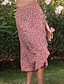 cheap Midi Skirts-Women&#039;s Skirt A Line Wrap Skirt Bohemia Midi High Waist Skirts Ruffle Floral Print Floral Holiday Vacation Summer Polyester Casual Boho Wine