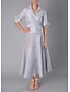 Χαμηλού Κόστους Φορέματα για τη Μητέρα της Νύφης-επίσημο καλεσμένο γάμου φόρεμα σε γραμμή α της μητέρας της νύφης κομψό κομψό φόρεμα πουκάμισο με γιακά μήκους αστράγαλο οργάντζα Ιταλίας σατέν μισό μανίκι με φιόγκο(α) ρουχ επίδεσμο 2024