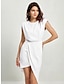 billiga festklänning-ärmlös veckad rygglös miniklänning vit klänning