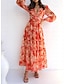 זול שמלות עם הדפס-בגדי ריקוד נשים שמלת קז&#039;ואל שמלה עם כיווץ במותן פרחוני דפוס צווארון V שמלה ארוכה שמלת מקסי חופשה שרוול ארוך קיץ אביב