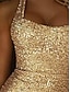 Χαμηλού Κόστους Πάρτι Φορέματα-Γυναικεία Φόρεμα με παγιέτες Φόρεμα χορού Φόρεμα για πάρτυ Πούλιες Σκίσιμο Λαιμός Αμάνικο Γενέθλια Διακοπές Χρυσό Καλοκαίρι Άνοιξη