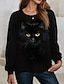 cheap Women&#039;s Hoodies &amp; Sweatshirts-Women&#039;s Plus Size Sweatshirt Pullover Cat Street Casual Black Basic Round Neck Long Sleeve Top Micro-elastic Fall &amp; Winter