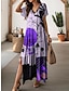 olcso Mintás ruhák-Női hétköznapi ruha Virágos Hasított Nyomtatott V-alakú Hosszú ruha Maxi ruha Vakáció Rövid ujjú Nyár