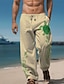 billige Herrebukser i bomullslin-animal turtle hawaiian casual herre elastisk snøring design bukser bukser med rette ben utendørs daglig slitasje streetwear 20 % lin midje elastisitet bukser