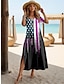 Χαμηλού Κόστους Print Φορέματα-Γυναικεία Καθημερινό φόρεμα Κοντομάνικο φόρεμα Σημαία Σκίσιμο Στάμπα Στρογγυλή Ψηλή Λαιμόκοψη Μακρύ Φόρεμα Μάξι Φόρεμα Ημερομηνία Κοντομάνικο Καλοκαίρι