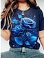 olcso Női pólók-Női Póló Virágos Nyomtatott Hétköznapi Szabadság Divat Rövid ujjú Terített nyak Fekete Nyár