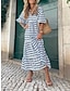 cheap Print Dresses-Women&#039;s Casual Dress Floral Geometric Print Crew Neck Long Dress Maxi Dress Bohemia Vacation 3/4 Length Sleeve Summer