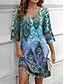 cheap Print Dresses-Women&#039;s Casual Dress Mesh Patchwork V Neck Mini Dress Date Vacation 3/4 Length Sleeve Summer
