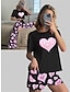 cheap Women&#039;s Sleepwear-Women&#039;s Pajamas Sets 3 Pieces Heart Letter Fashion Comfort Home Daily Bed Polyester Breathable Crew Neck Long Sleeve T shirt Tee Pant Elastic Waist Summer Spring Light Pink Lotus Pink