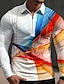 cheap Men&#039;s 3D Zipper Polo-Linear Men&#039;s Business Casual 3D Printed Polo Shirt Zip Polo Outdoor Daily Streetwear Polyester Long Sleeve Turndown Zip Polo Shirts Yellow Red Spring S M L Micro-elastic Lapel Polo