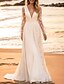 cheap Wedding Dresses-Beach Wedding Dresses A-Line V Neck Long Sleeve Floor Length Chiffon Bridal Gowns With Solid Color 2024