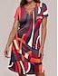 cheap Print Dresses-Women&#039;s Casual Dress Color Block Print Scalloped Neck Mini Dress Vacation Short Sleeve Summer