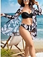 cheap Sexy Bodies-Women&#039;s Normal Pajamas Sexy Bodies Sets Leaves Hot Sexy Holiday Home Bed Swimming Polyester Outdoor Stretchy Sleeveless 3-Piece Printing Summer Black