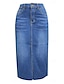 cheap Midi Skirts-Women&#039;s Skirt A Line Denim Midi Skirt Midi High Waist Skirts Pocket Split Ends Solid Colored Street Daily Summer Denim Fashion Casual Blue Light Blue