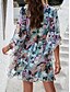 billige Uformelle blomsterkjoler-fritidskjole for kvinner med blomstret blondetrykk v-hals minikjole boho ferie 3/4-ermet sommer