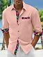 abordables Camisa de lino y algodón-Hombre Camisa camisa de lino Abotonar la camisa Camisa de playa Negro Blanco Rosa Manga Larga Floral Diseño Primavera &amp; Otoño Casual Diario Ropa Empalme