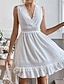 preiswerte schlichte Kleider-Damen Weißes Spitzen-Brautkleid Minikleid Baumwolle Rüsche mit Hülse Verabredung Strassenmode V Ausschnitt Ärmellos Schwarz Weiß Farbe