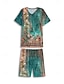 ieftine Costume din Două Piese-Pentru femei Tricou Seturi de pantaloni scurți Floral Casul / Zilnic Imprimeu Verde Deschis Manșon scurt Modă În V Vară