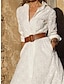 Χαμηλού Κόστους Φορέματα Μπλούζα-Γυναικεία Λευκό φόρεμα Φόρεμα πουκαμίσα Μακρύ φόρεμα Γραφείο Ημερομηνία Πολυεστέρας Βασικό Επίσημο Κολάρο Πουκαμίσου Τσέπη 3/4 Μήκος Μανικιού Καλοκαίρι Άνοιξη Κανονικό Καρό