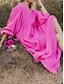 olcso design pamut és len ruhák-Női hétköznapi ruha Pamut nyári ruha Maxiruha Pamut Len Fodrozott Alap Napi V-alakú Hosszú ujj Nyár Tavasz Arcpír rózsaszín Narancssárga Sima