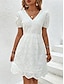 cheap Plain Dresses-Women&#039;s White Dress Mini Dress Eyelet Vacation Streetwear Basic V Neck Short Sleeve White Color