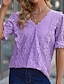 cheap Basic Women&#039;s Tops-Shirt Lace Shirt Blouse Eyelet top Women&#039;s Black White Purple Solid Color Lace Street Daily Fashion V Neck S