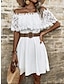 Χαμηλού Κόστους απλά φορέματα-Γυναικεία Νυφικό λευκό δαντέλα Μίνι φόρεμα Βαμβάκι με μανίκι Ημερομηνία Ώμοι Έξω Κοντομάνικο Λευκό Χρώμα