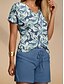 cheap Women&#039;s Two Piece Sets-Women&#039;s T shirt Tee Shorts Sets Floral Casual Daily Drawstring Print Blue Short Sleeve Fashion V Neck Summer