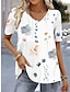 olcso Női pólók-Női Póló Virágos Nyomtatott Szabadság Hétvége Alap Rövid ujjú V-alakú Fehér
