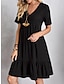 זול שמלות פשוטות-בגדי ריקוד נשים שמלת קז&#039;ואל שמלת מיני Ruched קפלים פגישה (דייט) חופשה סגנון רחוב בסיסי צווארון V שרוולים קצרים שחור אודם סגול צבע