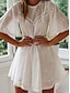 abordables robes unies-Robe casual Robe de mariée en dentelle blanche Femme Mini robe Dos Nu Œillet Plein Air Vacances Rendez-vous Vêtement de rue basique Col Ras du Cou Manche Courte Standard Blanche S M L XL