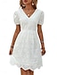 cheap Plain Dresses-Women&#039;s White Dress Mini Dress Eyelet Vacation Streetwear Basic V Neck Short Sleeve White Color