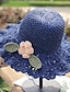 baratos Chapéus de mulher-Chapéu de palha de crochê com flor da moda, elegante, cor sólida, plissado, chapéu de sol, clássico, dobrável, verão, viagens, chapéus de praia para mulheres e meninas, 1 peça