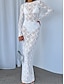 Χαμηλού Κόστους απλά φορέματα-Γυναικεία Λευκό φόρεμα Μακρύ Φόρεμα Μάξι Φόρεμα Δαντέλα Κουρελού Ημερομηνία Διακοπές Κομψό στυλ street Μάξι Στρογγυλή Λαιμόκοψη Μακρυμάνικο Μαύρο Λευκό Χρώμα